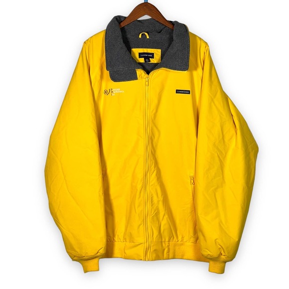 Men's Lands' End Yellow Fleece Lined Zip Nylon Jacket Embroidered Sz XL/T 46-48 - Picture 1 of 15